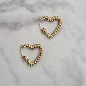 ​Gold Heart Hoop Earrings Twisted Rope Design Small Stainless Steel Huggies
